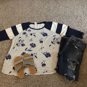 Maurices Floral Striped Baseball Tee